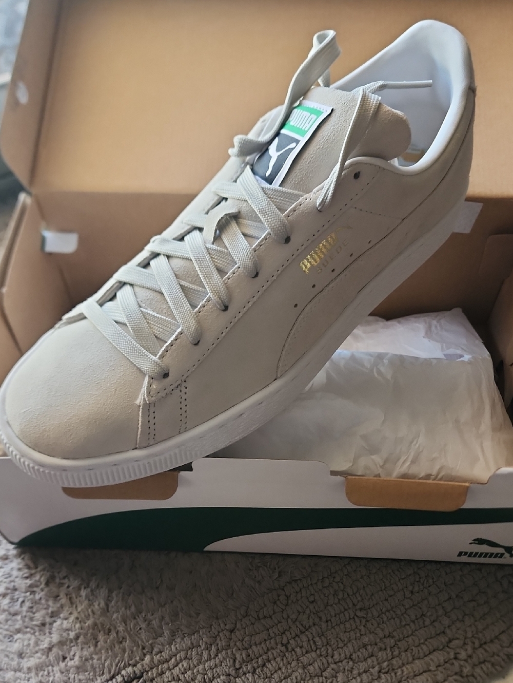 Puma Men's Suede Sneakers in Light Beige with Gold Logo